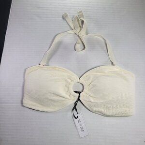 Ivory Rose Cream Textured Bandeau Halter Straps Bikini Top Size 36DD/E